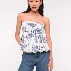 Abercrombie & Fitch Blue and White Strapless Blouse